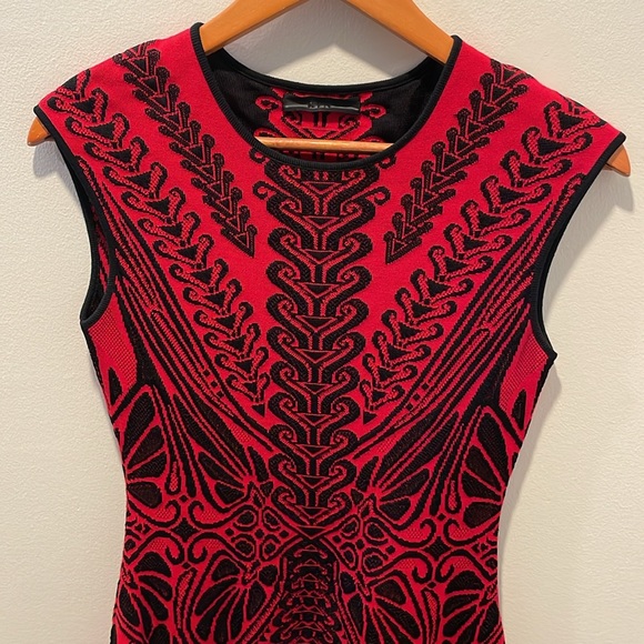 RVN Red and Black Abstract Fit and Flare Dress, Size Small - Picture 3 of 15